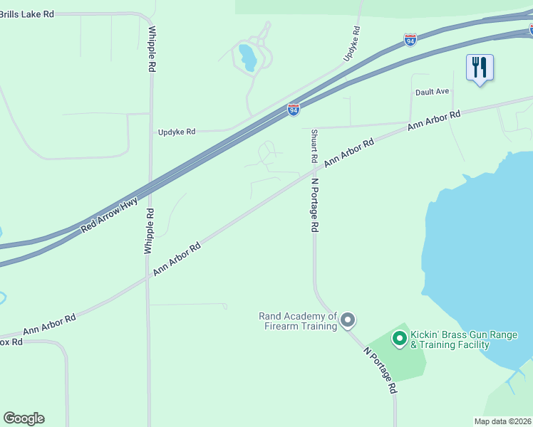 map of restaurants, bars, coffee shops, grocery stores, and more near 7657 Ann Arbor Road in Jackson