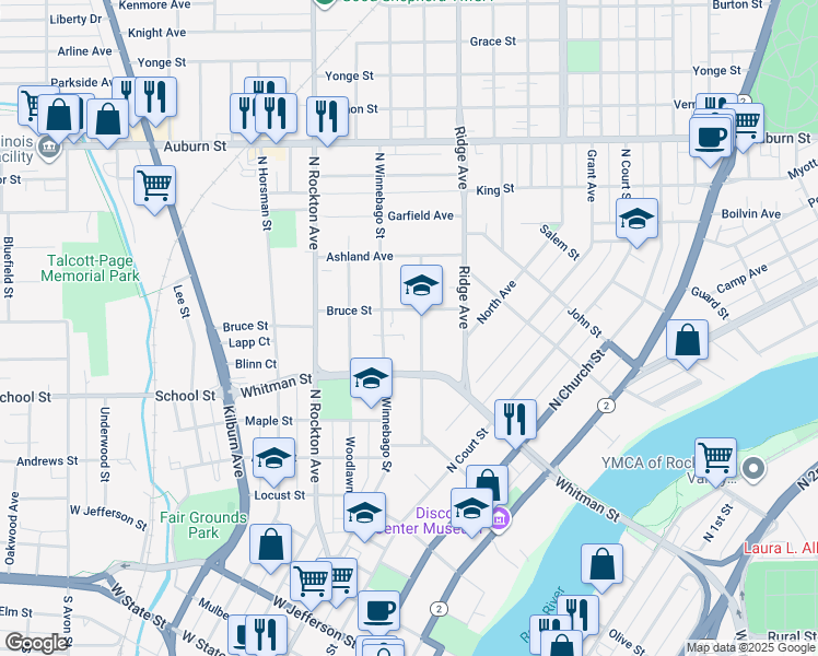 map of restaurants, bars, coffee shops, grocery stores, and more near 978 Haskell Avenue in Rockford