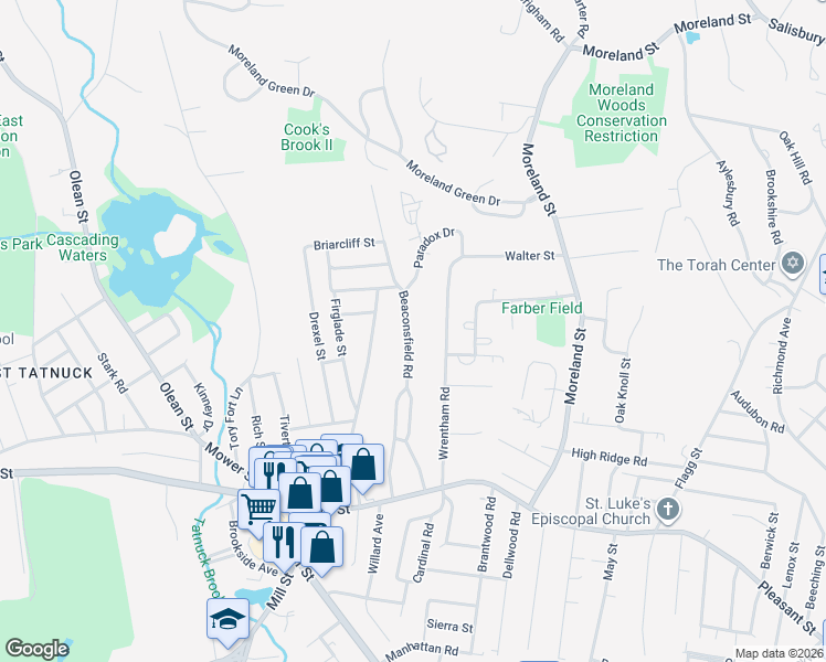 map of restaurants, bars, coffee shops, grocery stores, and more near 125 Beaconsfield Road in Worcester