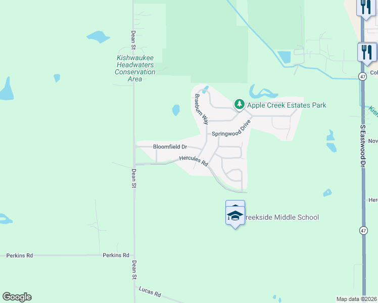 map of restaurants, bars, coffee shops, grocery stores, and more near 186 Bloomfield Drive in Woodstock