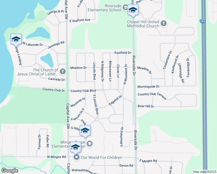 map of restaurants, bars, coffee shops, grocery stores, and more near 114 Bittersweet Lane in Battle Creek