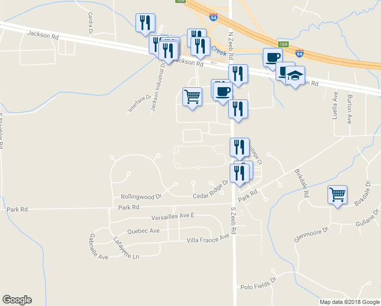 map of restaurants, bars, coffee shops, grocery stores, and more near 5537 Cambridge Club Circle in Ann Arbor