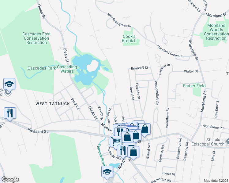 map of restaurants, bars, coffee shops, grocery stores, and more near 31 Tory Fort Lane in Worcester