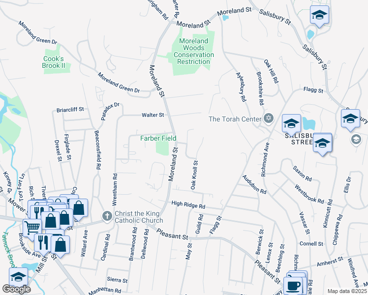 map of restaurants, bars, coffee shops, grocery stores, and more near 3 West Pine Lane in Worcester