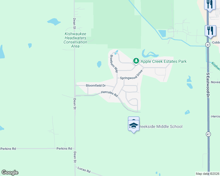 map of restaurants, bars, coffee shops, grocery stores, and more near 186 Bloomfield Drive in Woodstock