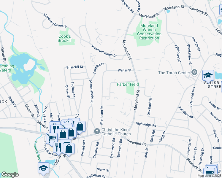 map of restaurants, bars, coffee shops, grocery stores, and more near 34 Camelot Drive in Worcester