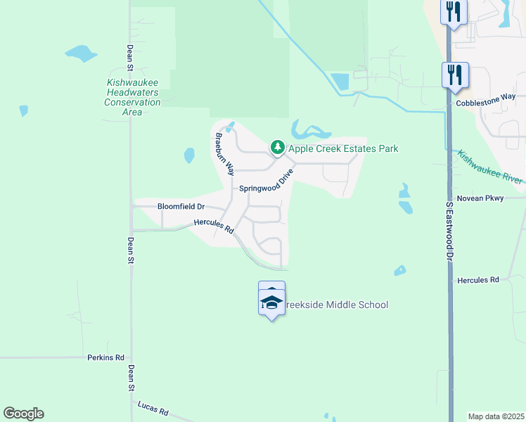 map of restaurants, bars, coffee shops, grocery stores, and more near 224 Wildmeadow Lane in Woodstock
