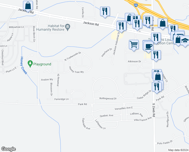 map of restaurants, bars, coffee shops, grocery stores, and more near 162 Rockwood Court in Ann Arbor