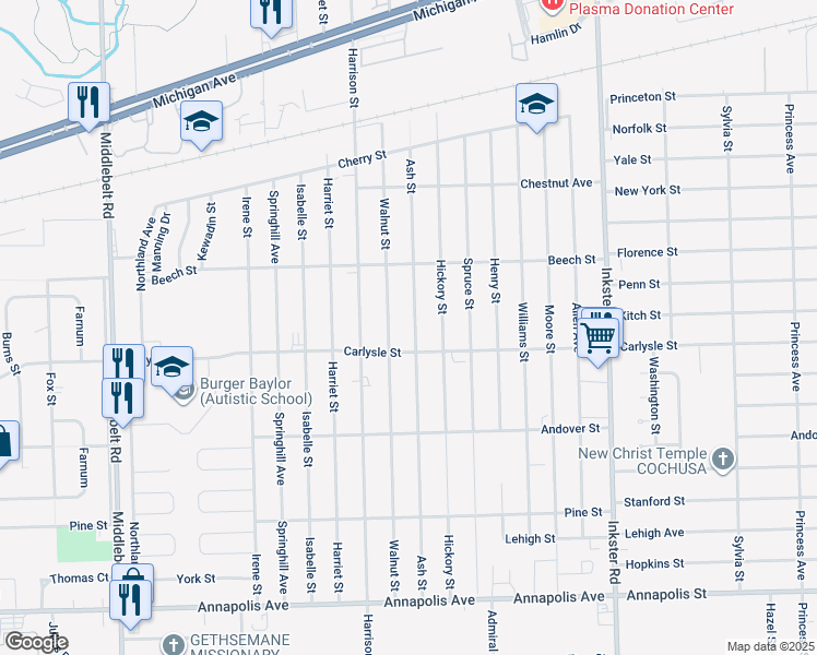 map of restaurants, bars, coffee shops, grocery stores, and more near 3630 Ash Street in Inkster