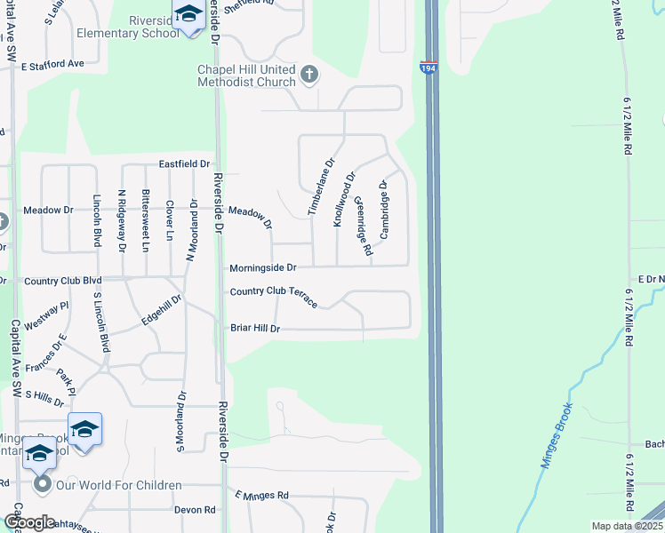 map of restaurants, bars, coffee shops, grocery stores, and more near 317 Morningside Drive in Battle Creek