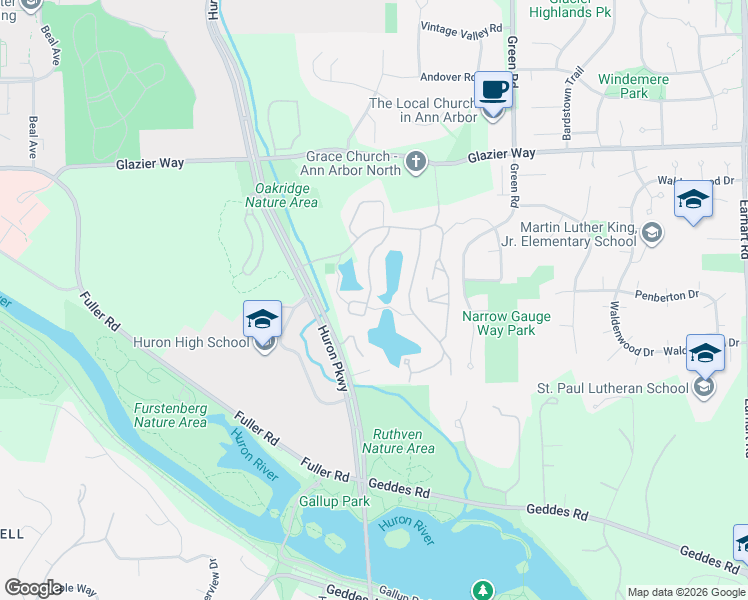 map of restaurants, bars, coffee shops, grocery stores, and more near 608 Peninsula Court in Ann Arbor