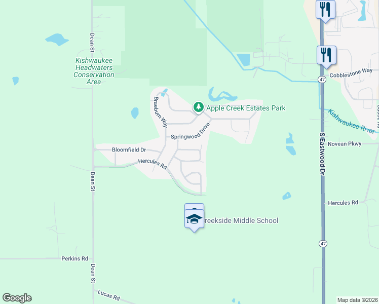 map of restaurants, bars, coffee shops, grocery stores, and more near 224 Wildmeadow Lane in Woodstock