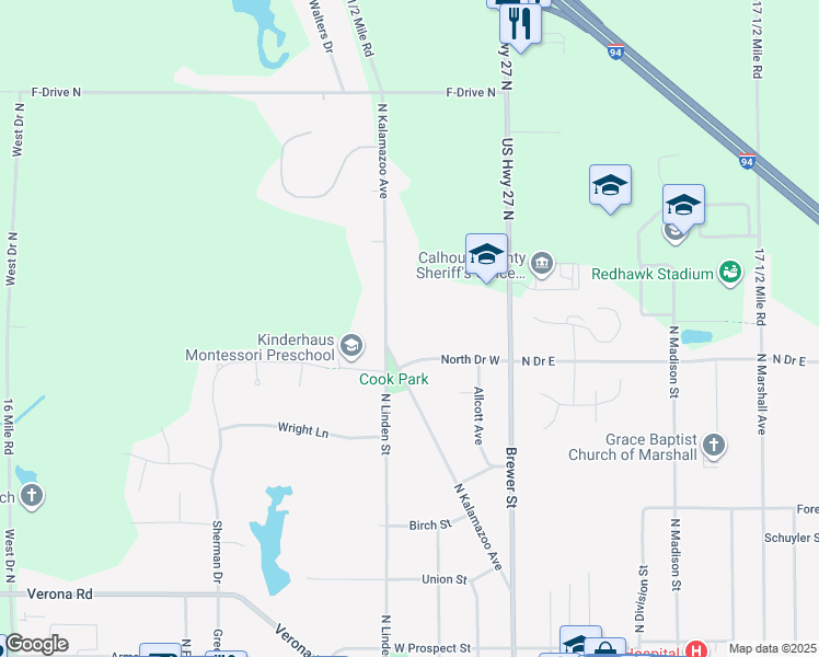 map of restaurants, bars, coffee shops, grocery stores, and more near 700 North Kalamazoo Avenue in Marshall
