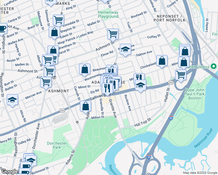 map of restaurants, bars, coffee shops, grocery stores, and more near 18 Woodfield Street in Boston