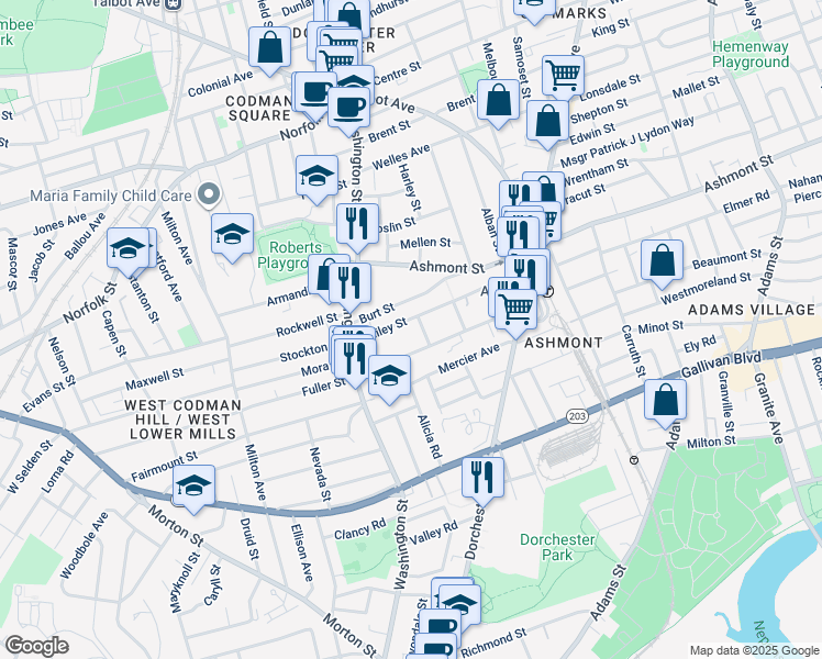 map of restaurants, bars, coffee shops, grocery stores, and more near 6 Atherstone Street in Boston