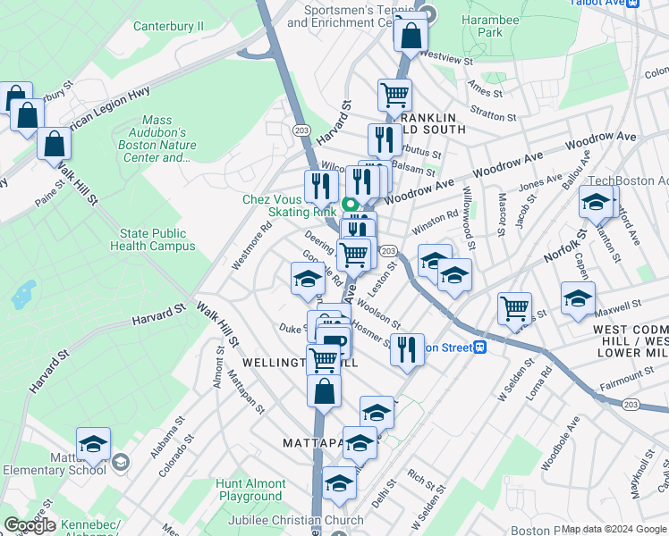 map of restaurants, bars, coffee shops, grocery stores, and more near 6 Deering Road in Boston