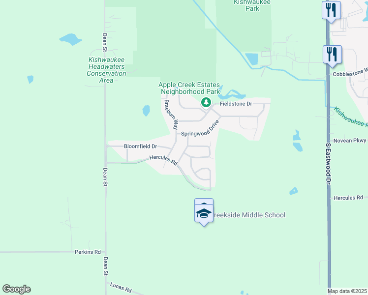 map of restaurants, bars, coffee shops, grocery stores, and more near 3039 Courtland Street in Woodstock