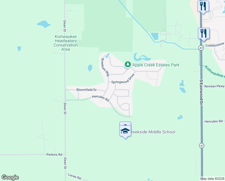 map of restaurants, bars, coffee shops, grocery stores, and more near 3039 Courtland Street in Woodstock