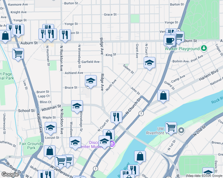 map of restaurants, bars, coffee shops, grocery stores, and more near 941 North Avenue in Rockford