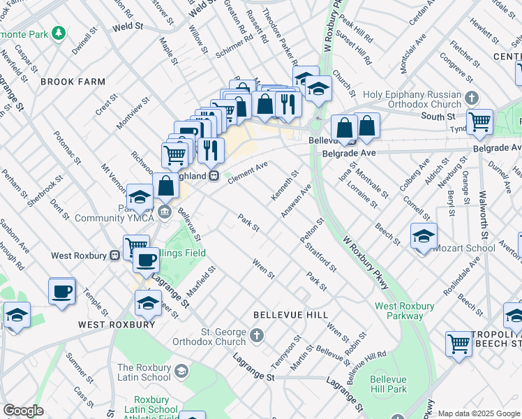 map of restaurants, bars, coffee shops, grocery stores, and more near 63 Stratford Street in Boston