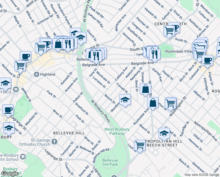 map of restaurants, bars, coffee shops, grocery stores, and more near 100 Colberg Avenue in Boston