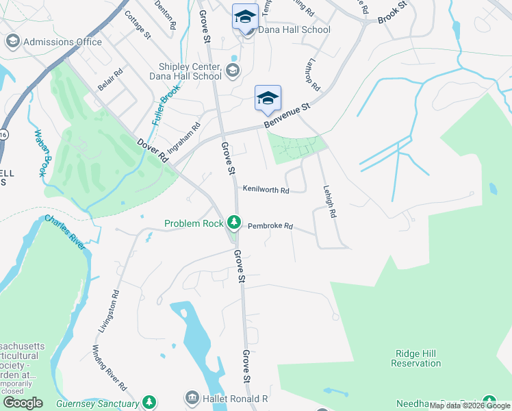 map of restaurants, bars, coffee shops, grocery stores, and more near 228 Grove Street in Wellesley