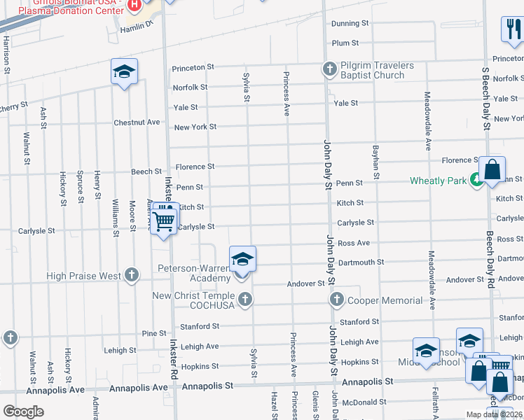 map of restaurants, bars, coffee shops, grocery stores, and more near 26921 Kitch Street in Inkster