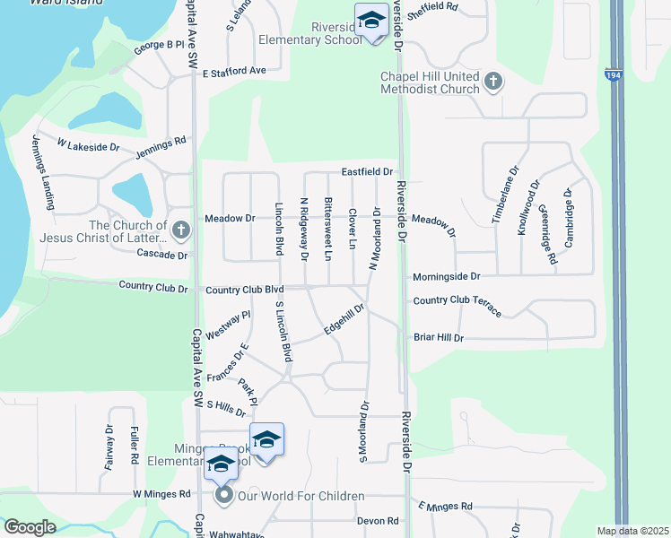 map of restaurants, bars, coffee shops, grocery stores, and more near 114 Bittersweet Lane in Battle Creek