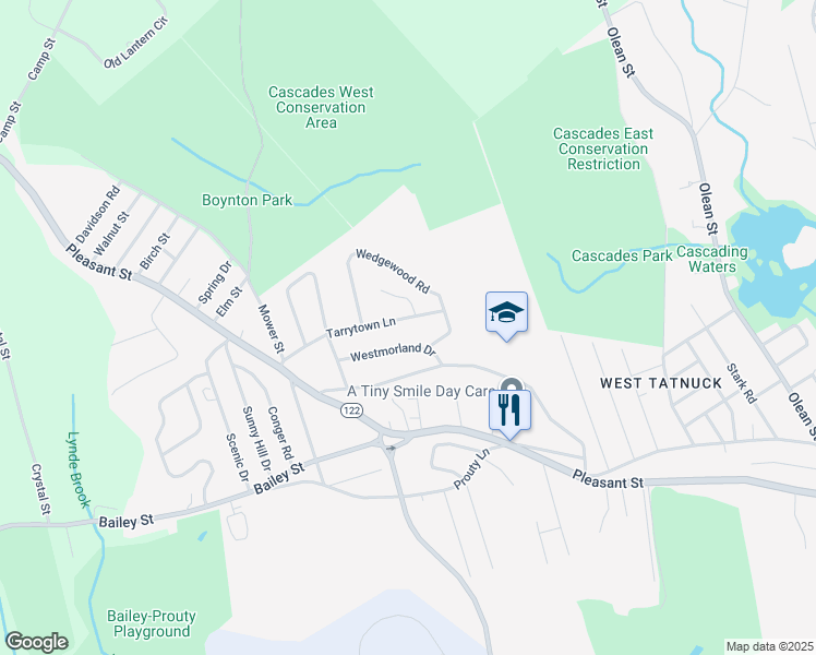 map of restaurants, bars, coffee shops, grocery stores, and more near 19 Tarrytown Lane in Worcester
