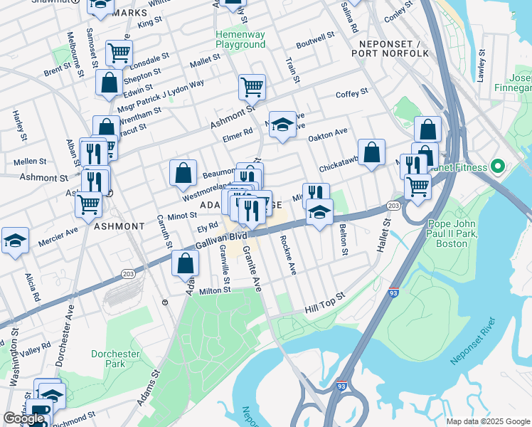 map of restaurants, bars, coffee shops, grocery stores, and more near 18 Woodfield Street in Boston