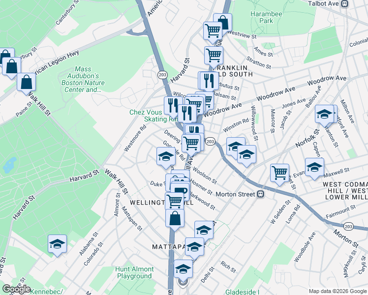 map of restaurants, bars, coffee shops, grocery stores, and more near 6 Deering Road in Boston