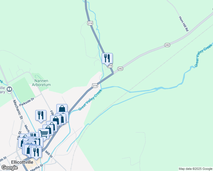 map of restaurants, bars, coffee shops, grocery stores, and more near 6331 New York 242 in Ellicottville