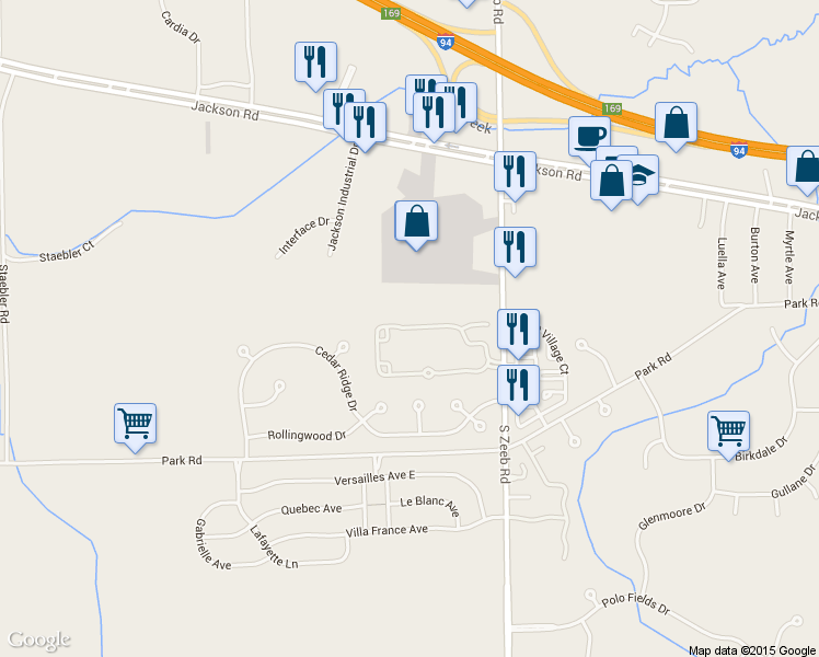 map of restaurants, bars, coffee shops, grocery stores, and more near 5614 Gallery Park Drive in Ann Arbor