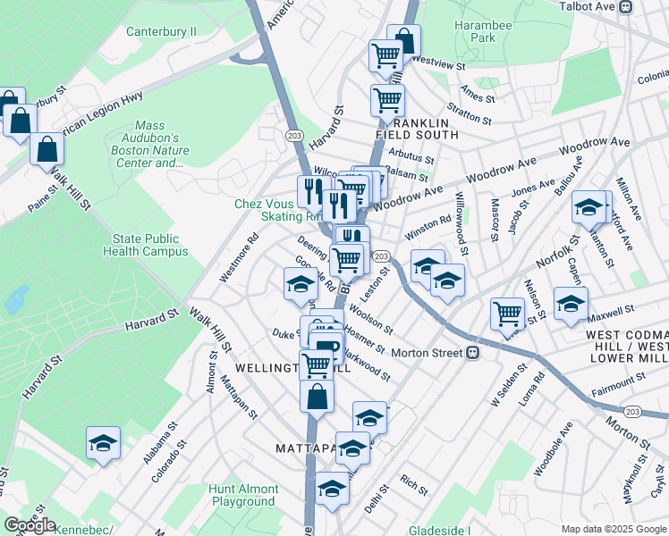map of restaurants, bars, coffee shops, grocery stores, and more near 6 Deering Road in Boston