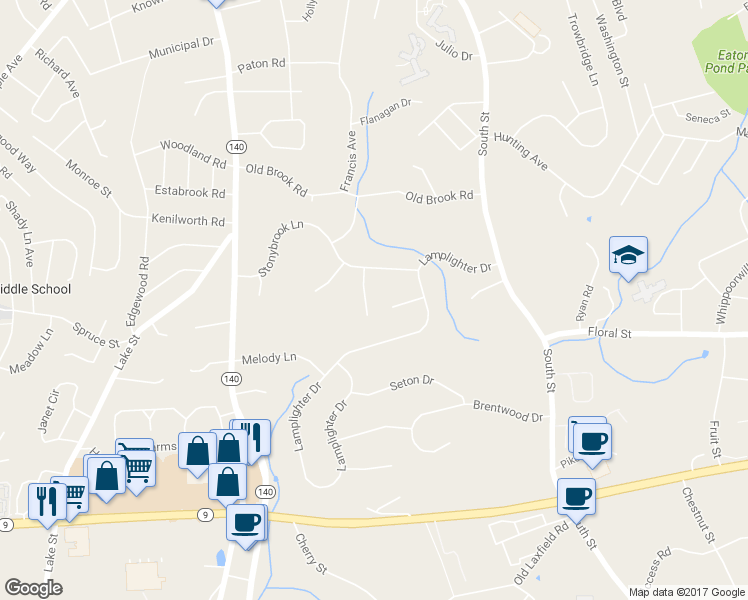map of restaurants, bars, coffee shops, grocery stores, and more near 5 Horseneck Road in Shrewsbury