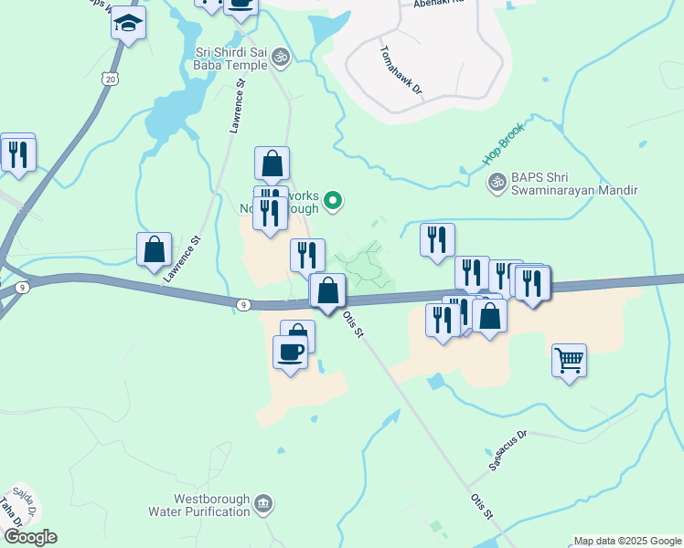 map of restaurants, bars, coffee shops, grocery stores, and more near 297 Turnpike Road in Westborough
