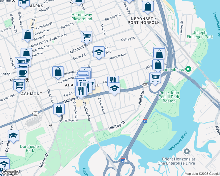 map of restaurants, bars, coffee shops, grocery stores, and more near 18 Woodfield Street in Boston