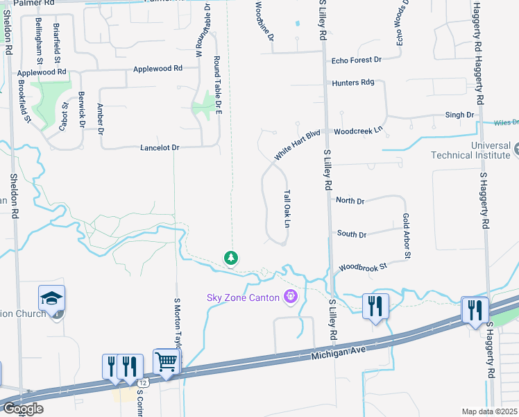 map of restaurants, bars, coffee shops, grocery stores, and more near 2566 Campbell Court in Wayne County