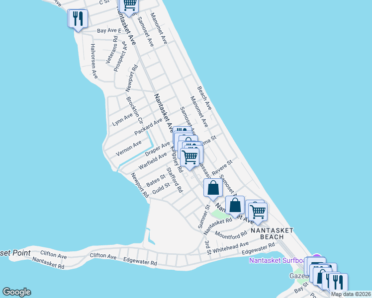 map of restaurants, bars, coffee shops, grocery stores, and more near 126r Kenberma Street in Hull