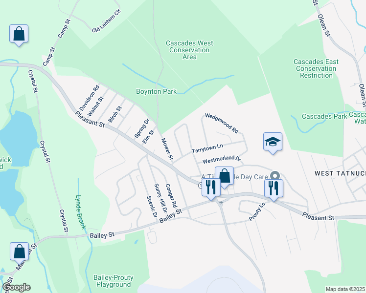 map of restaurants, bars, coffee shops, grocery stores, and more near 95 Sussex Lane in Worcester