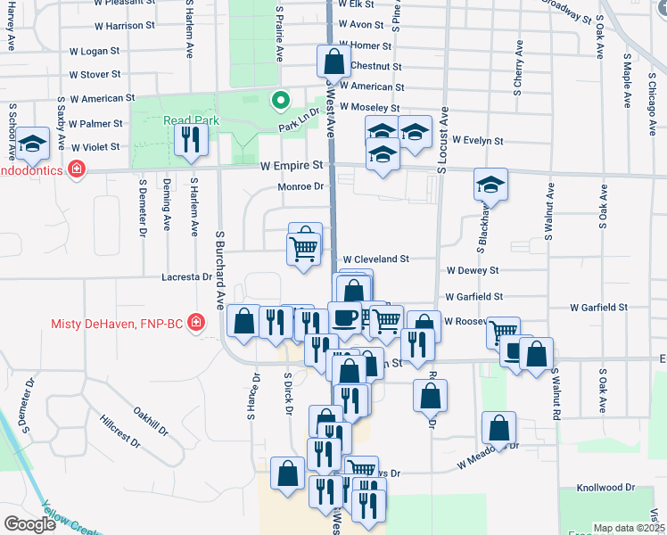 map of restaurants, bars, coffee shops, grocery stores, and more near Route 26 in Freeport