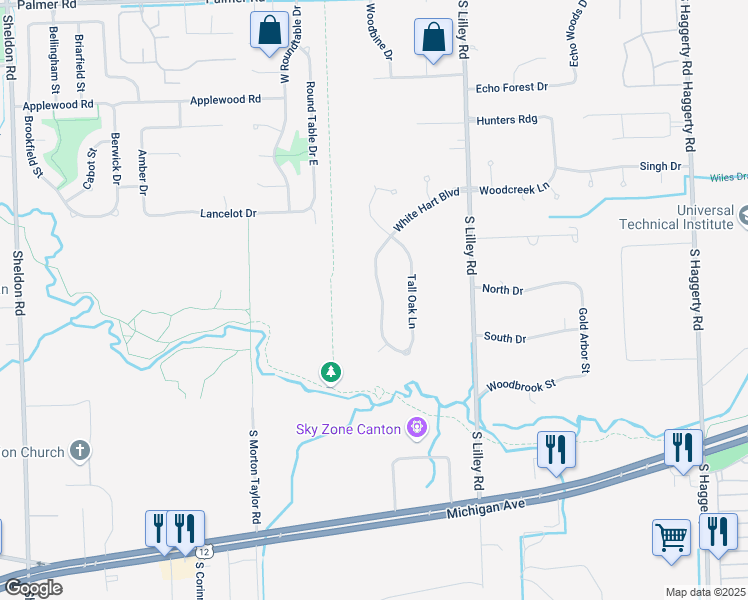 map of restaurants, bars, coffee shops, grocery stores, and more near 2566 Campbell Court in Canton