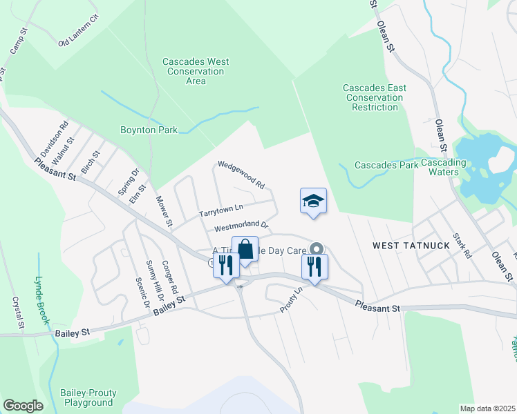 map of restaurants, bars, coffee shops, grocery stores, and more near 19 Tarrytown Lane in Worcester