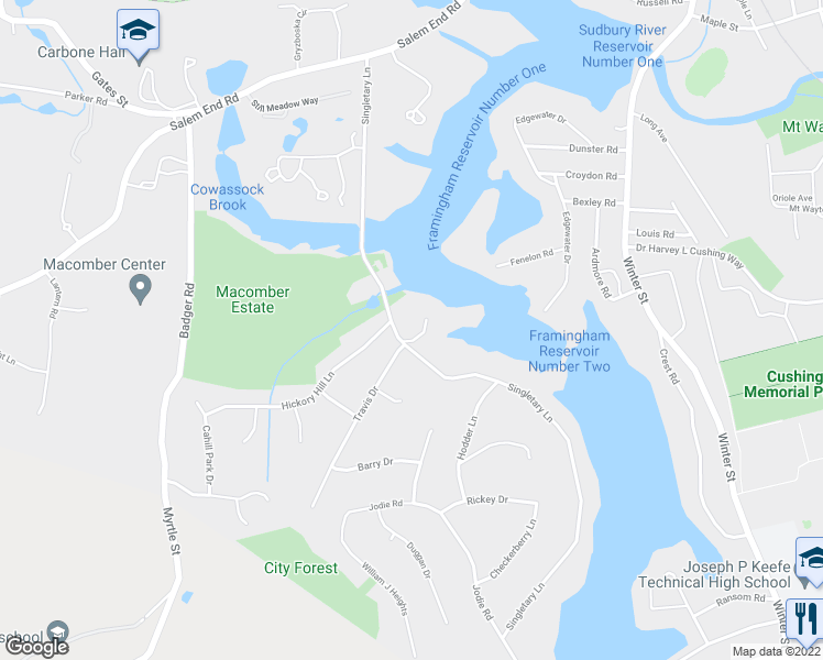 map of restaurants, bars, coffee shops, grocery stores, and more near 186 Singletary Lane in Framingham