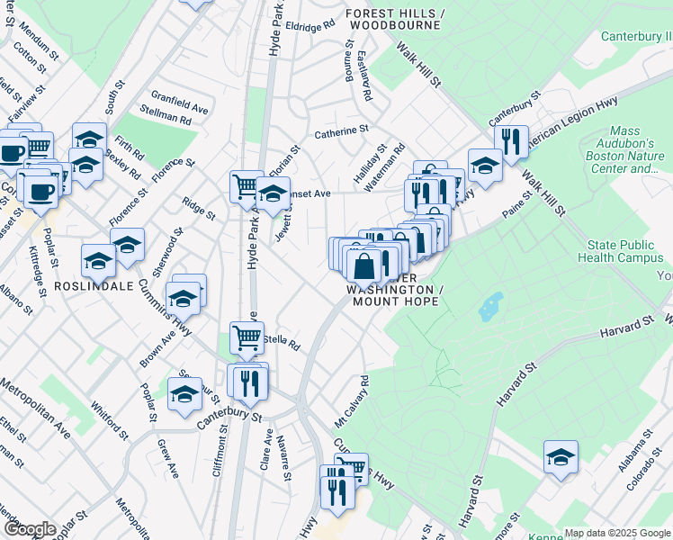 map of restaurants, bars, coffee shops, grocery stores, and more near 1 Brook Street in Boston