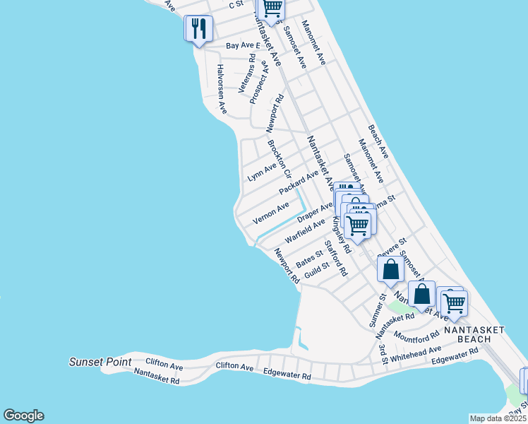 map of restaurants, bars, coffee shops, grocery stores, and more near 7 Vernon Avenue in Hull