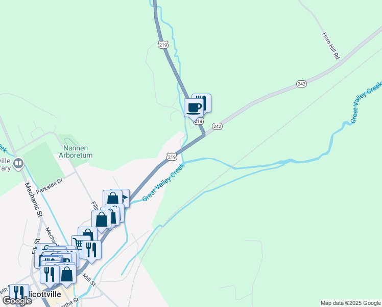 map of restaurants, bars, coffee shops, grocery stores, and more near 6331 New York 242 in Ellicottville
