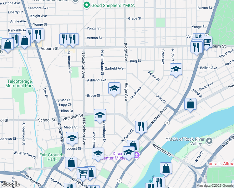 map of restaurants, bars, coffee shops, grocery stores, and more near 978 Haskell Avenue in Rockford