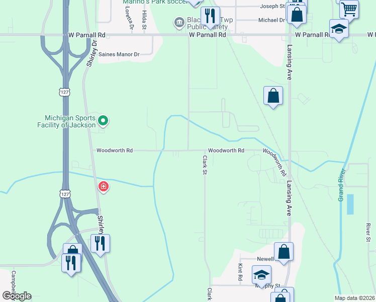 map of restaurants, bars, coffee shops, grocery stores, and more near 873 Woodworth Road in Jackson