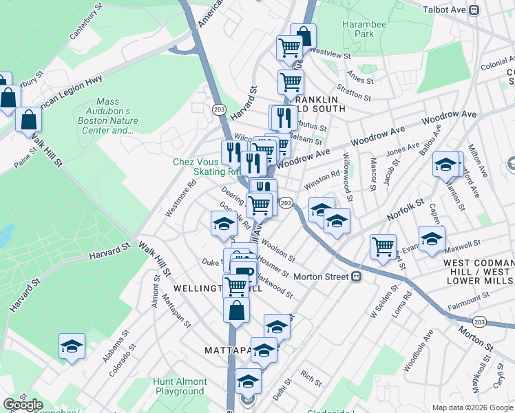 map of restaurants, bars, coffee shops, grocery stores, and more near 6 Deering Road in Boston